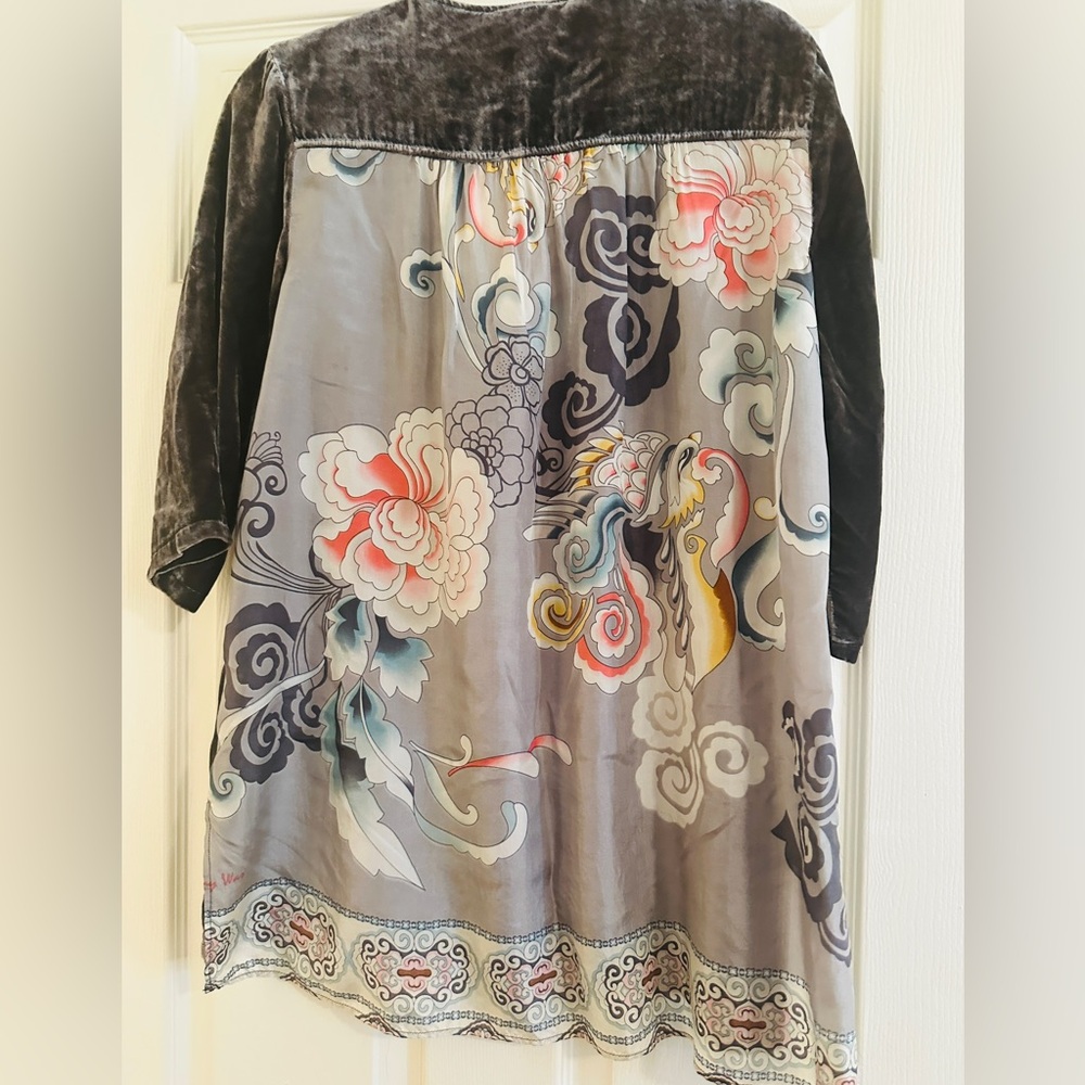 Silk Floral Patterned top with Velvet Accents